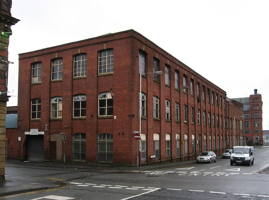 Three-storey brick factory building at Carlton Street and Shiffnall Street, Bolton
