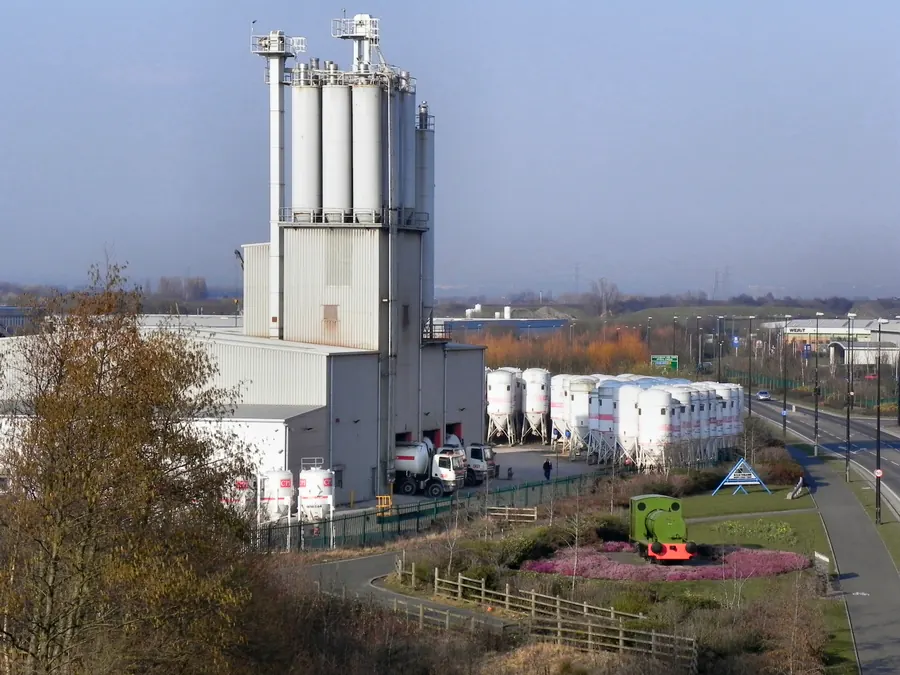 Industrial silos and plant at Northbank Industrial Park on Cadishead Way, Irlam, Salford