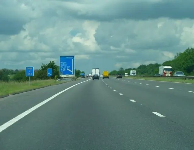 Lorries on the M61 near Chequerbent, Westhoughton, approaching junction 5