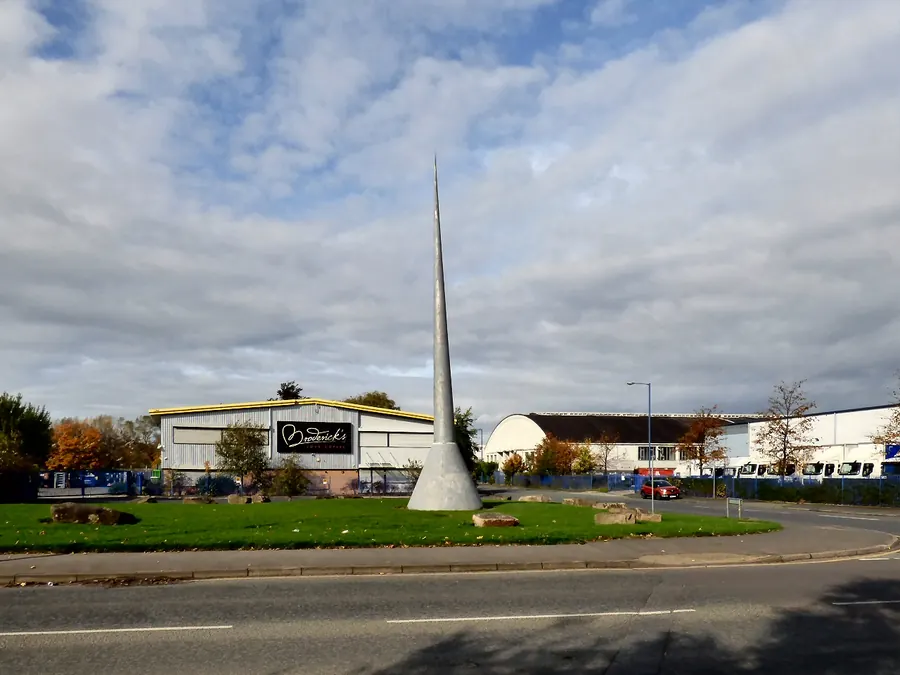 Entrance sculpture and industrial units at Sharston Industrial Estate, Wythenshawe